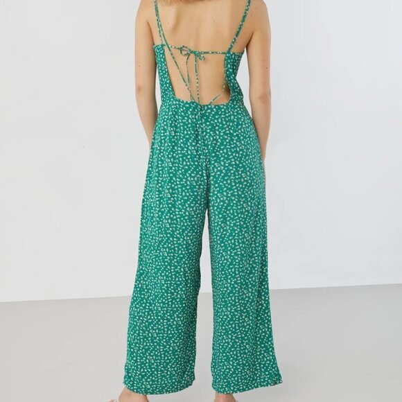OAK + FORT Green White Floral Daisy Jumpsuit Evergreen Print - Size 0 - Picture 4 of 15